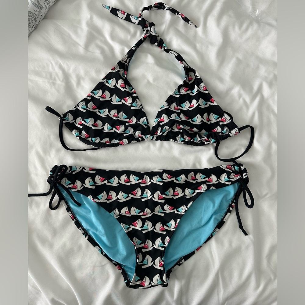 Xhilaration Nautical Bikini Set with Black and Blue